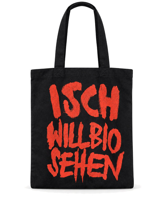 Botschaftsbeutel schwarz mit rotem Handdruck "Isch will Bio sehen"