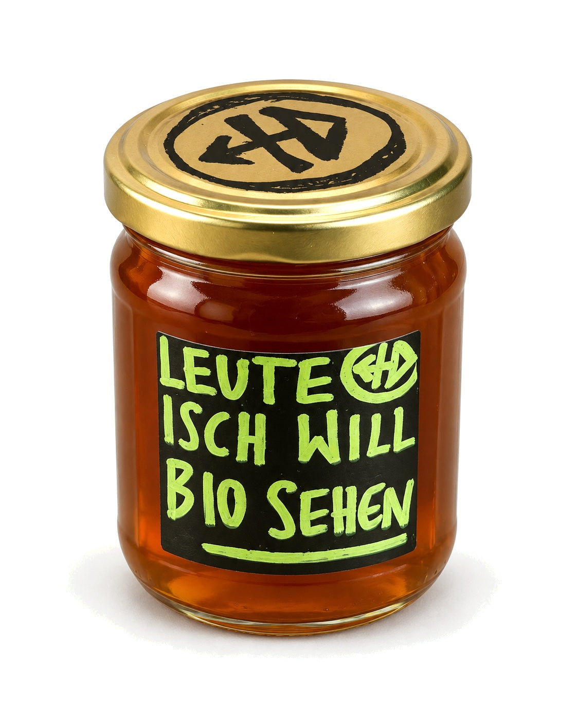 Honig 250 g aus der HESSEDOGG Imkerei, Glas mit Etikett "Leute isch will Bio sehen"