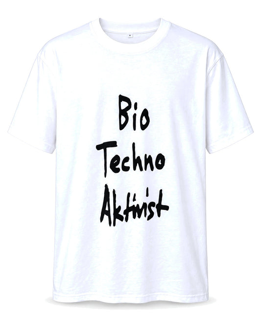 Bio Techno Aktivist Shirt weiß mit schwarzem Handdruck